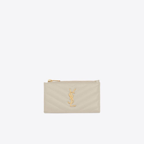 YSL Saint Laurent Cassandre Matelasse Zipped Card Case (White) | 聖羅蘭 卡套 | 607915BOW012346