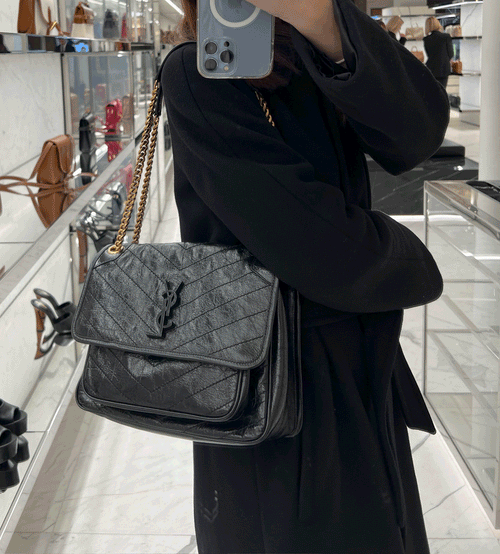 Ysl niki black chain sale