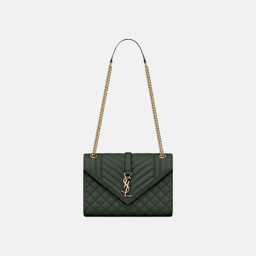 YSL Envelope MEDIUM Grain Leather Chain bag (Many Colours) - LONDONKELLY